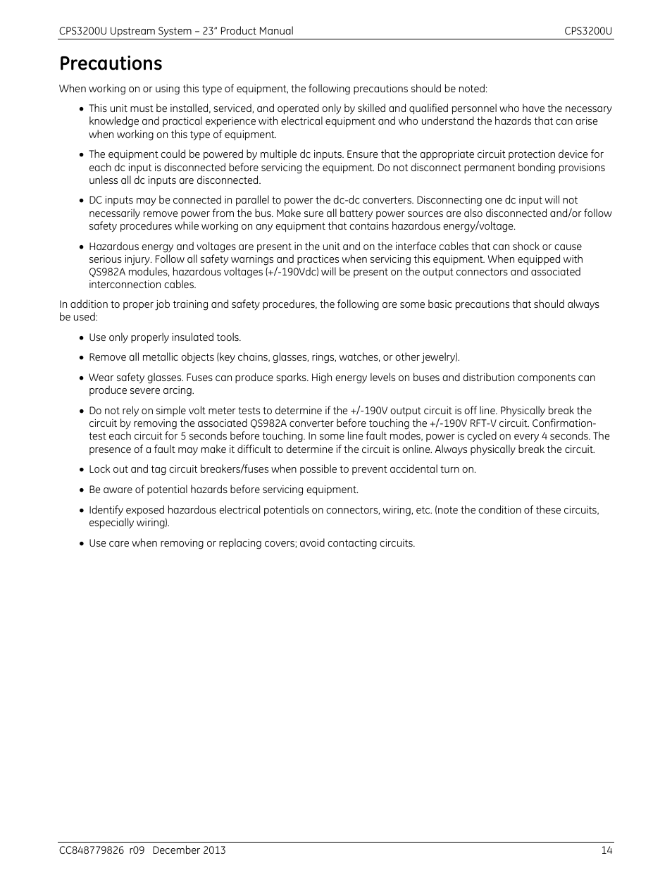 Precautions | GE Industrial Solutions CPS3200U User Manual | Page 14 / 51