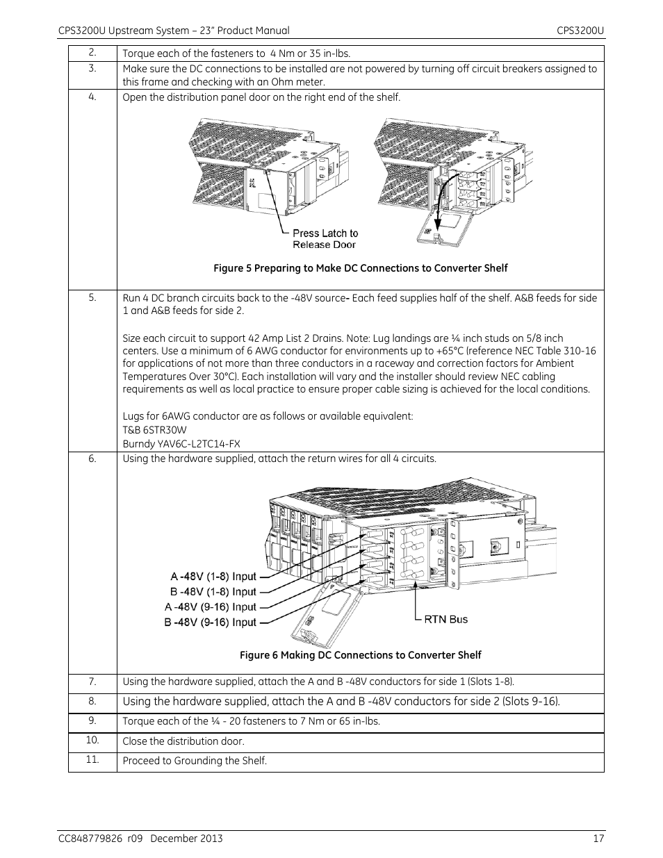 Figure 6 making dc connections to converter shelf | GE Industrial Solutions CPS3200U User Manual | Page 17 / 51