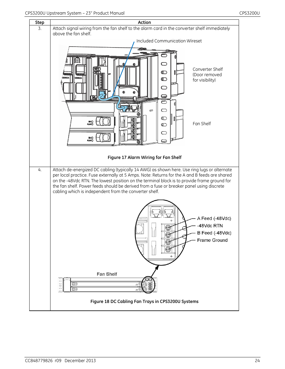 Figure 17 alarm wiring for fan shelf, Figure 18 dc cabling fan trays in cps3200u systems | GE Industrial Solutions CPS3200U User Manual | Page 24 / 51