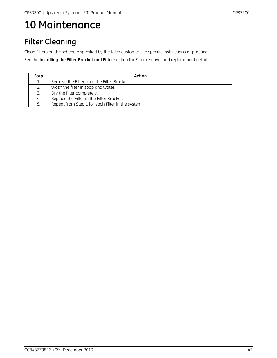 10 maintenance, Filter cleaning | GE Industrial Solutions CPS3200U User Manual | Page 43 / 51