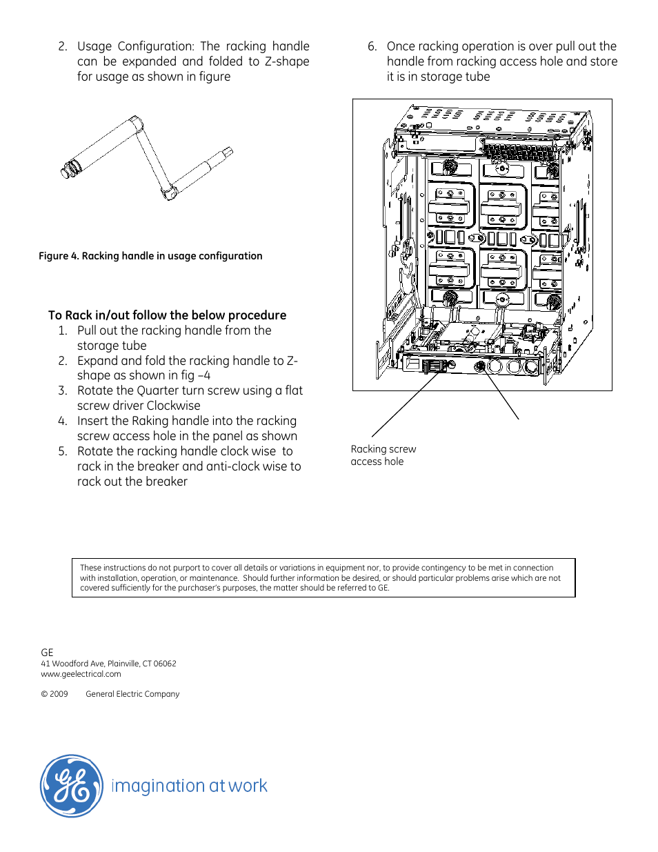 To rack in/out follow the below procedure | GE Industrial Solutions EntelliGuard G Racking Handle User Manual | Page 2 / 2