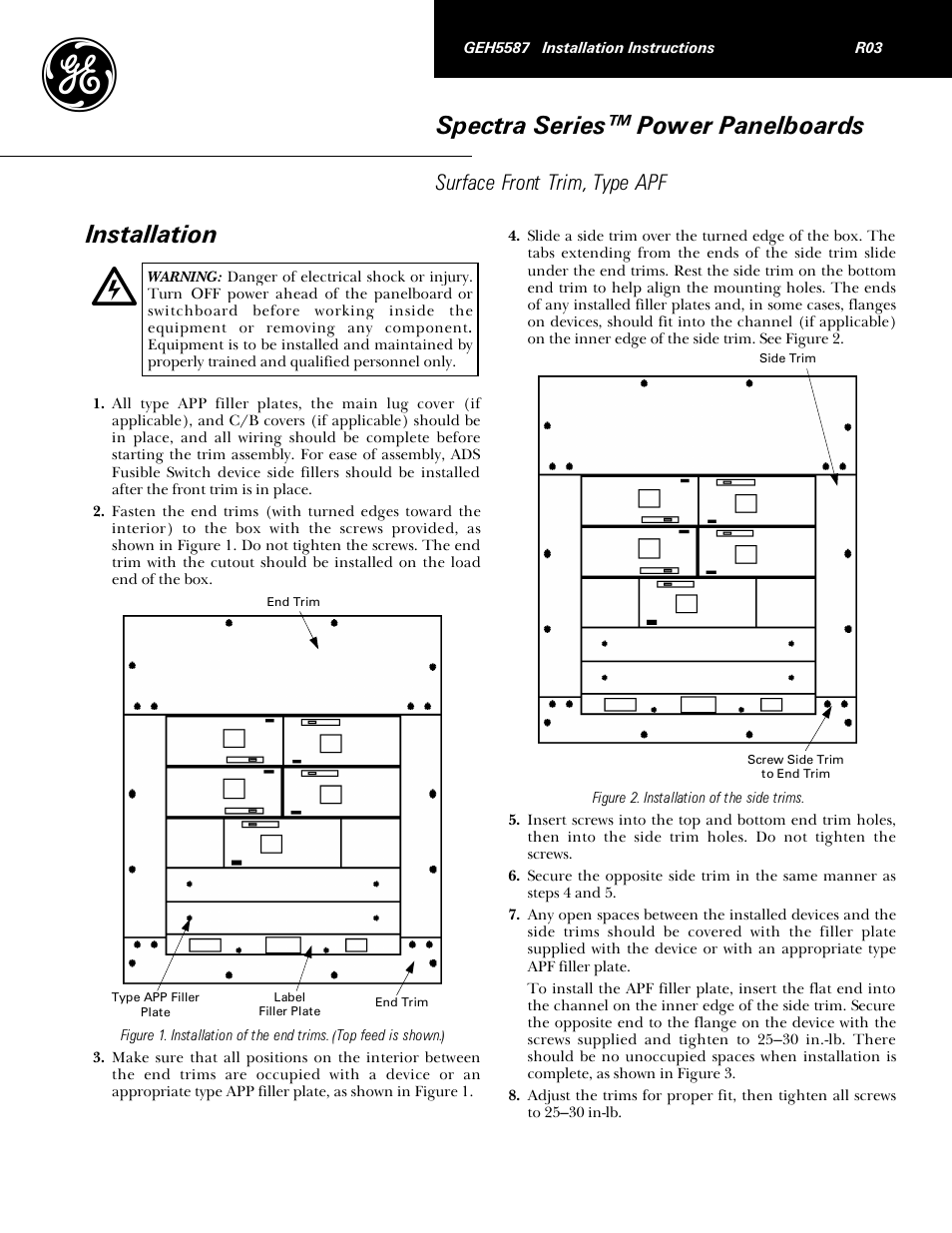 GE Industrial Solutions Spectra Series Power Panelboards APF Surface Front Trim User Manual | 2 pages