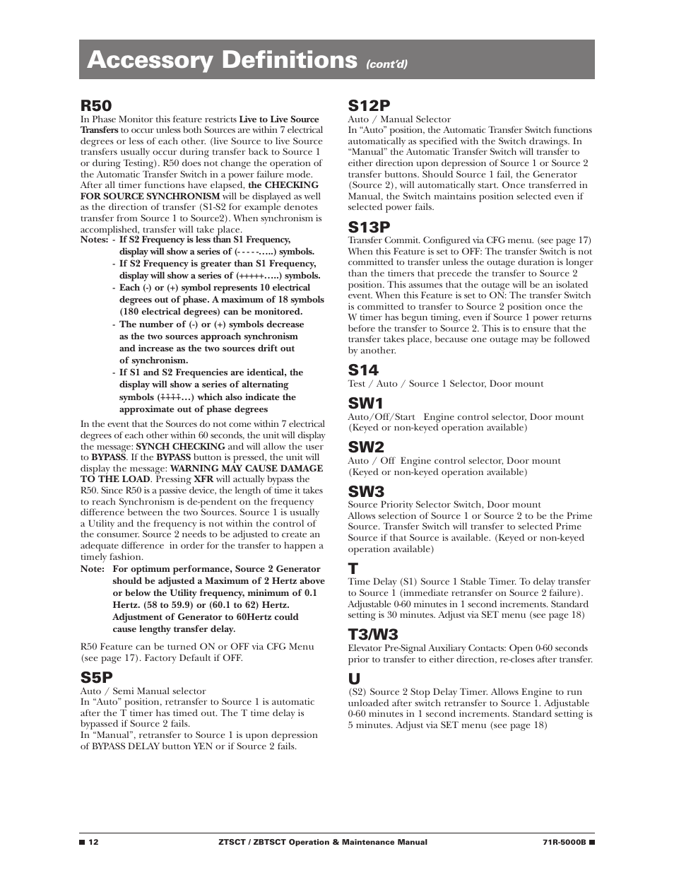 Accessory definitions, S12p, S13p | T3/w3 | GE Industrial Solutions ZBTSCT Series User Manual | Page 14 / 36