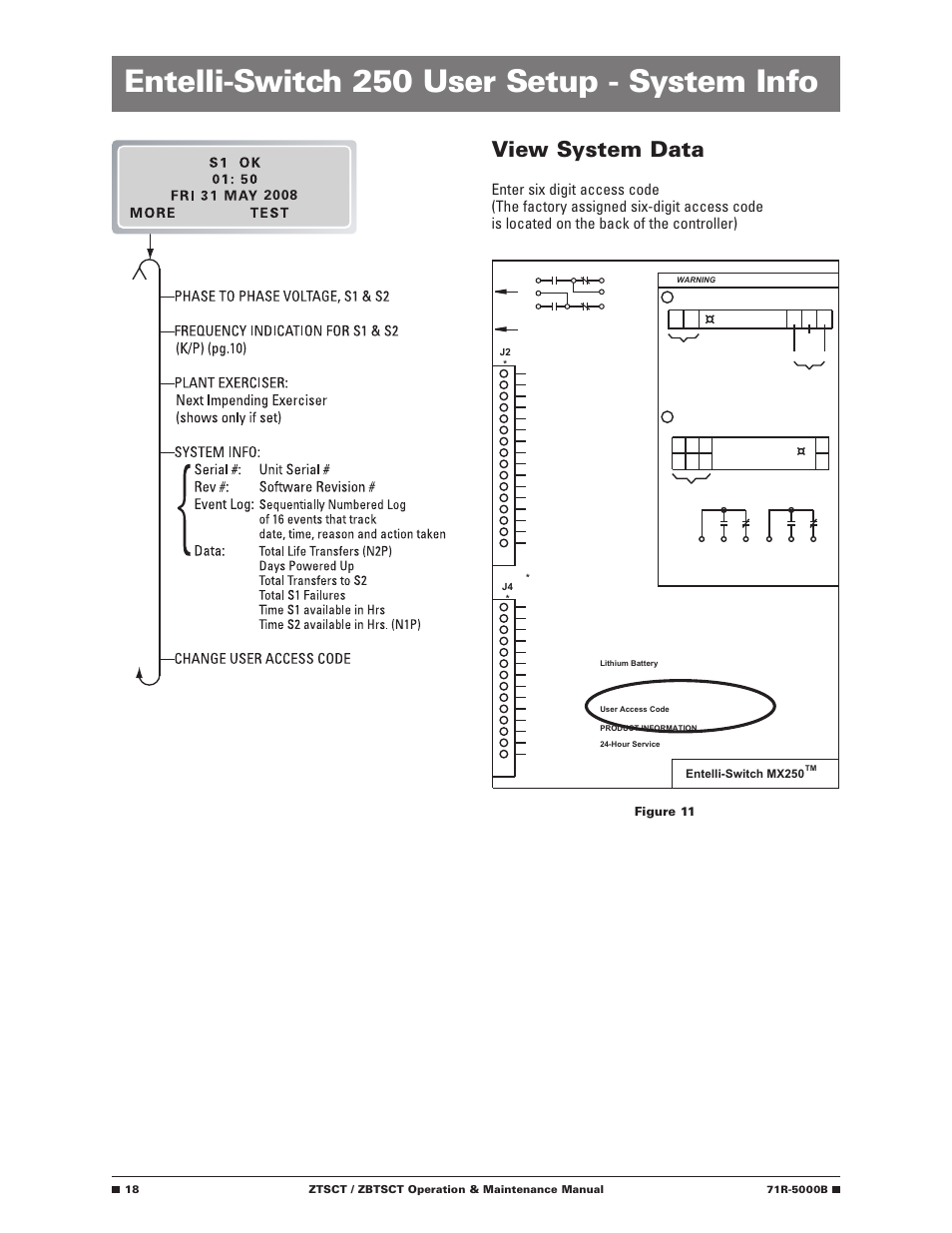 Entelli-switch 250 user setup - system info, View system data, Figure 11 | Entelli-switch mx250, Ztsct / zbtsct operation & maintenance manual | GE Industrial Solutions ZBTSCT Series User Manual | Page 20 / 36