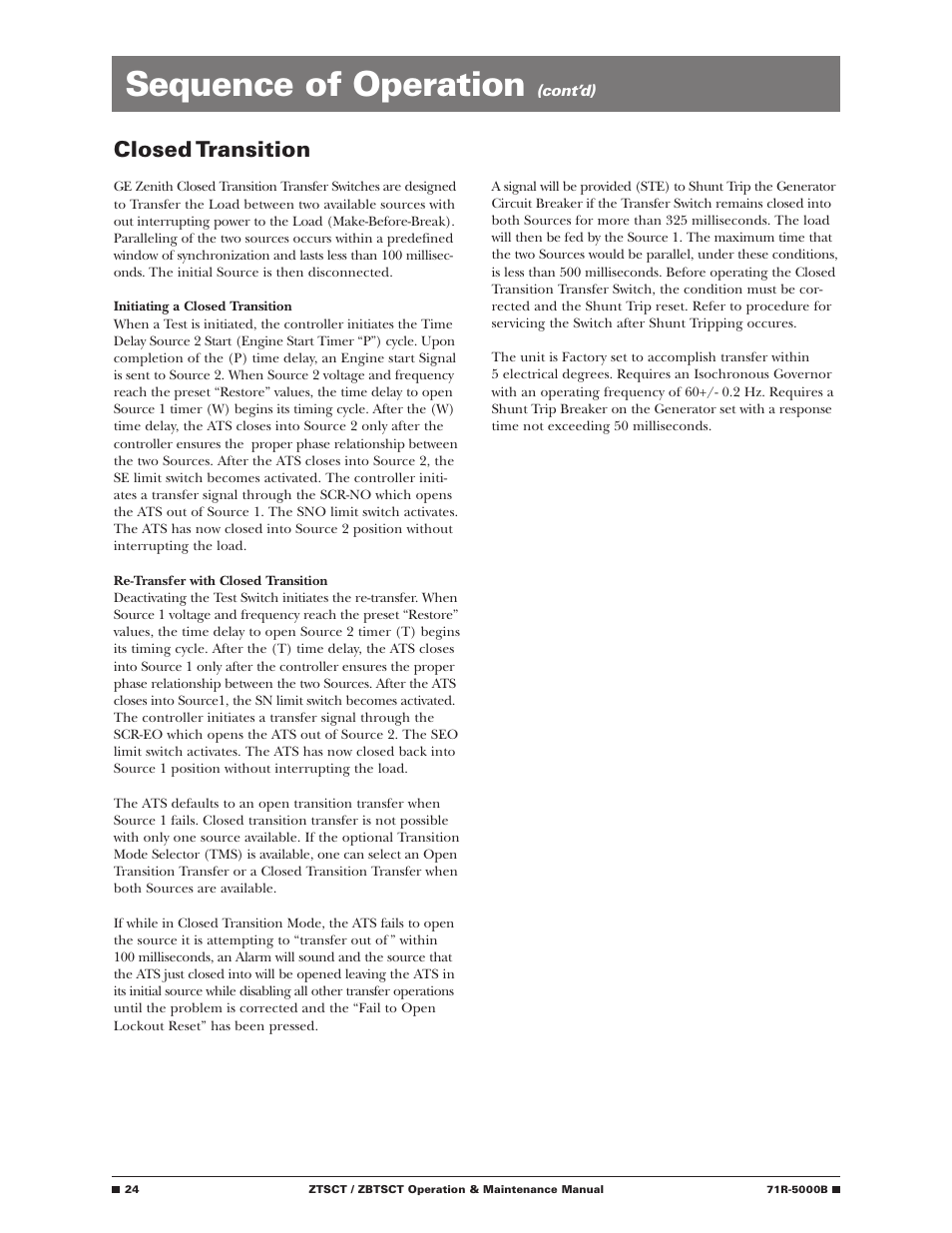 Sequence of operation, Closed transition | GE Industrial Solutions ZBTSCT Series User Manual | Page 26 / 36