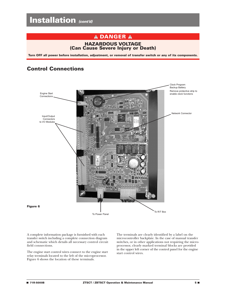 Installation, Danger, Control connections | GE Industrial Solutions ZBTSCT Series User Manual | Page 7 / 36
