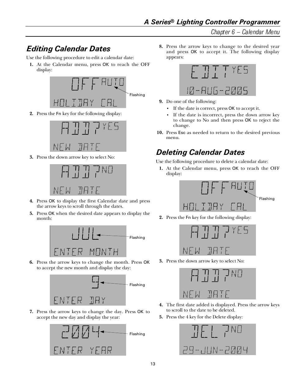 Editing calendar dates, Deleting calendar dates, A series | GE Industrial Solutions A Series Lighting Control Panelboards Programmer User Guide User Manual | Page 17 / 56