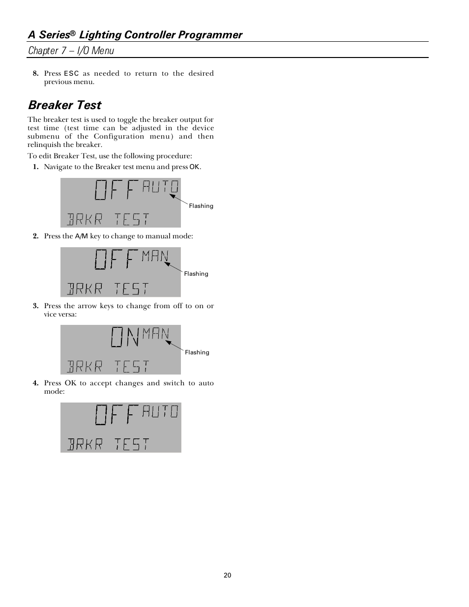 Breaker test, A series | GE Industrial Solutions A Series Lighting Control Panelboards Programmer User Guide User Manual | Page 24 / 56