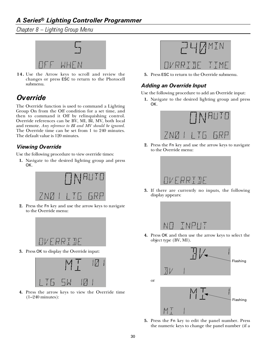 Override, A series | GE Industrial Solutions A Series Lighting Control Panelboards Programmer User Guide User Manual | Page 34 / 56