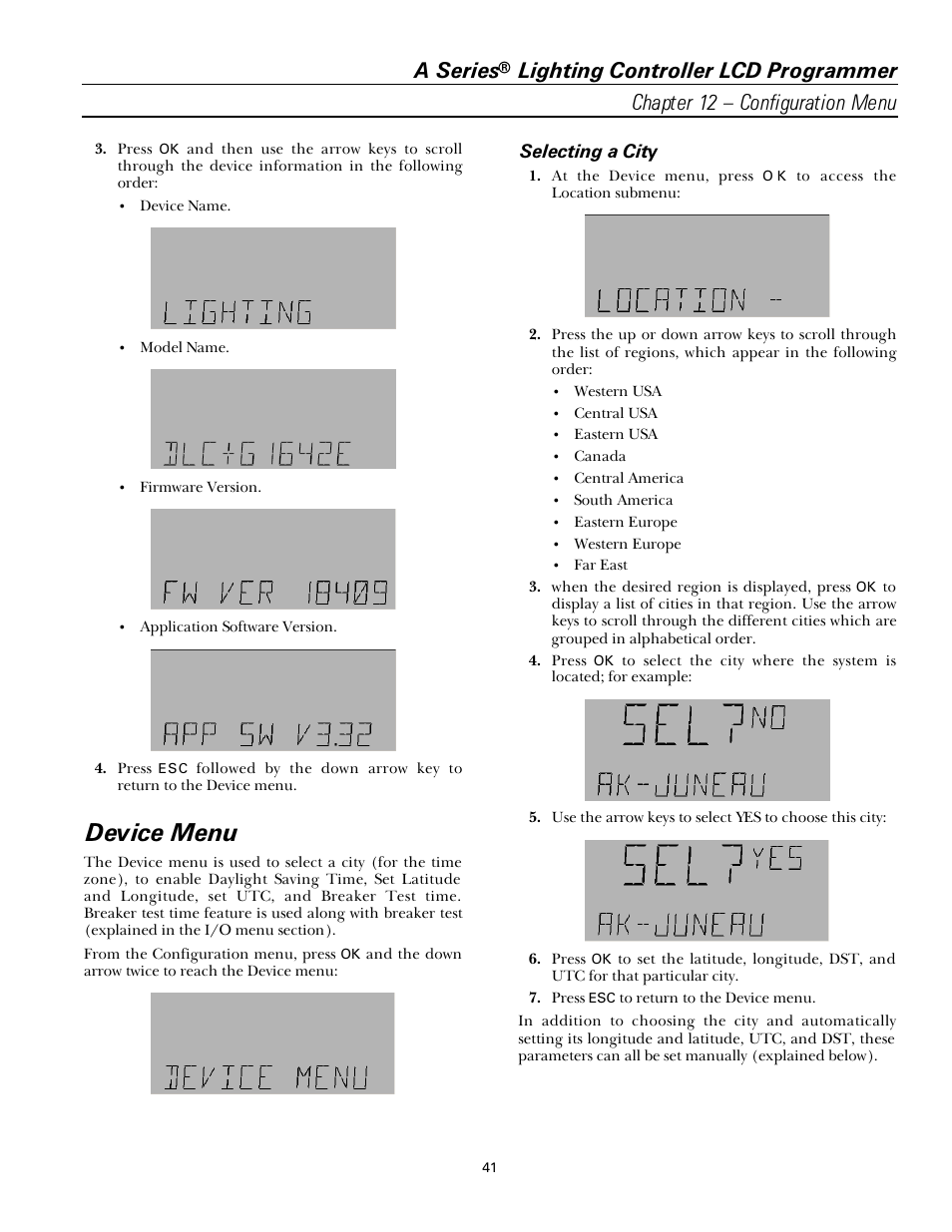 Device menu, A series | GE Industrial Solutions A Series Lighting Control Panelboards Programmer User Guide User Manual | Page 45 / 56