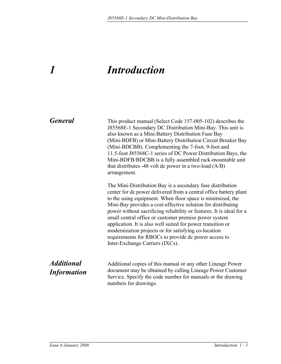 Introduction, General, Additional information | 1 introduction, 1introduction | GE Industrial Solutions Micro-BDCBB User Manual | Page 11 / 42