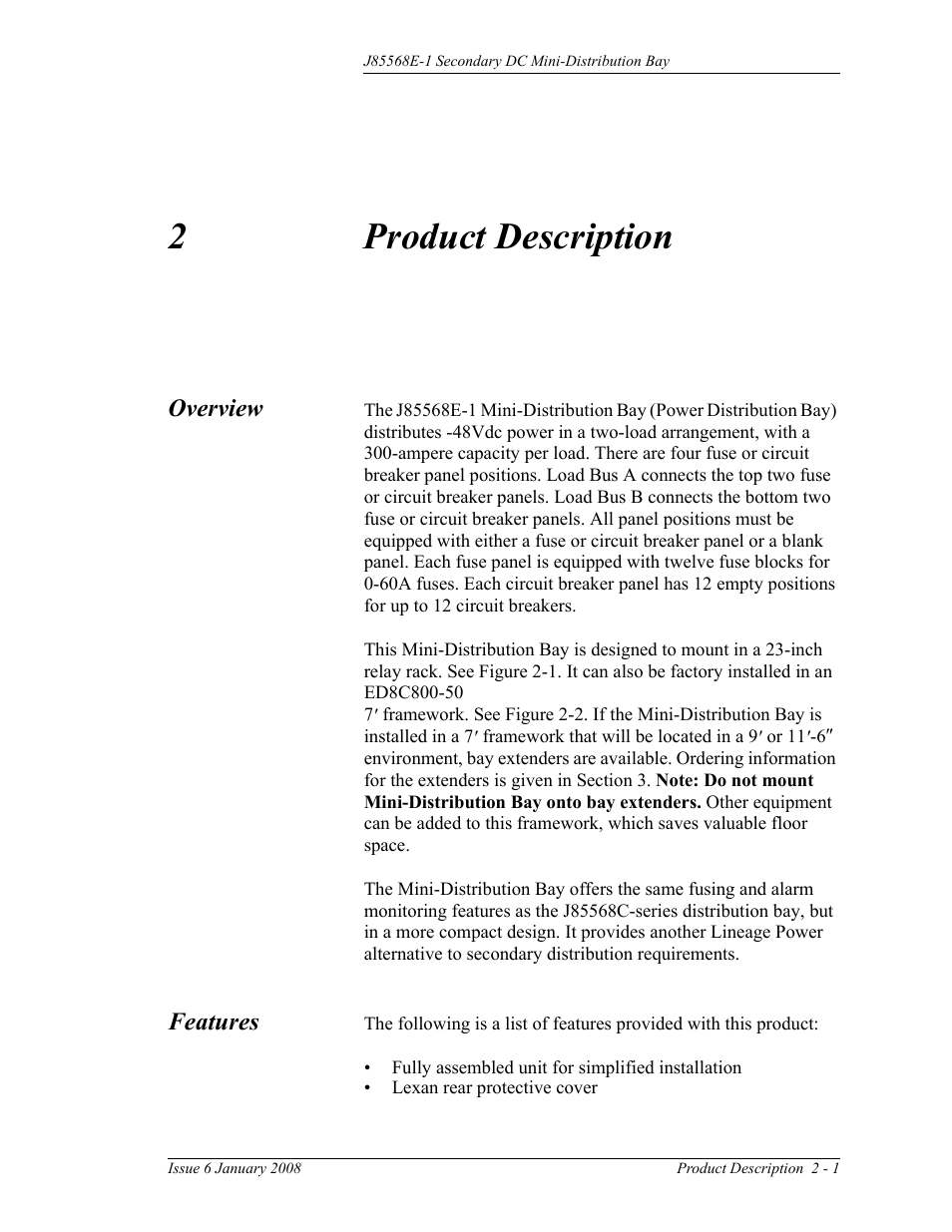 Product description, Overview, Features | 2 product description, 2product description | GE Industrial Solutions Micro-BDCBB User Manual | Page 13 / 42