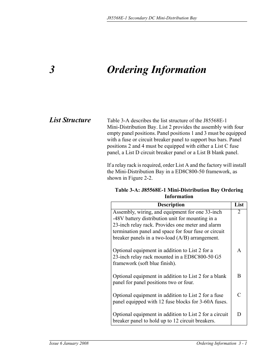 Ordering information, List structure, 3 ordering information | Information, 3ordering information | GE Industrial Solutions Micro-BDCBB User Manual | Page 17 / 42
