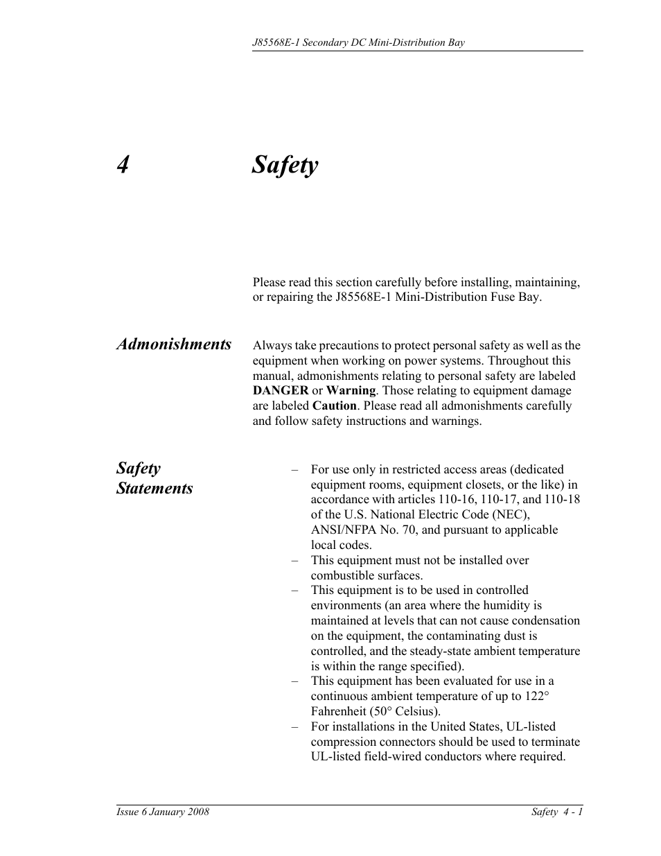 Safety, Admonishments, Safety statements | 4 safety, 4safety | GE Industrial Solutions Micro-BDCBB User Manual | Page 23 / 42