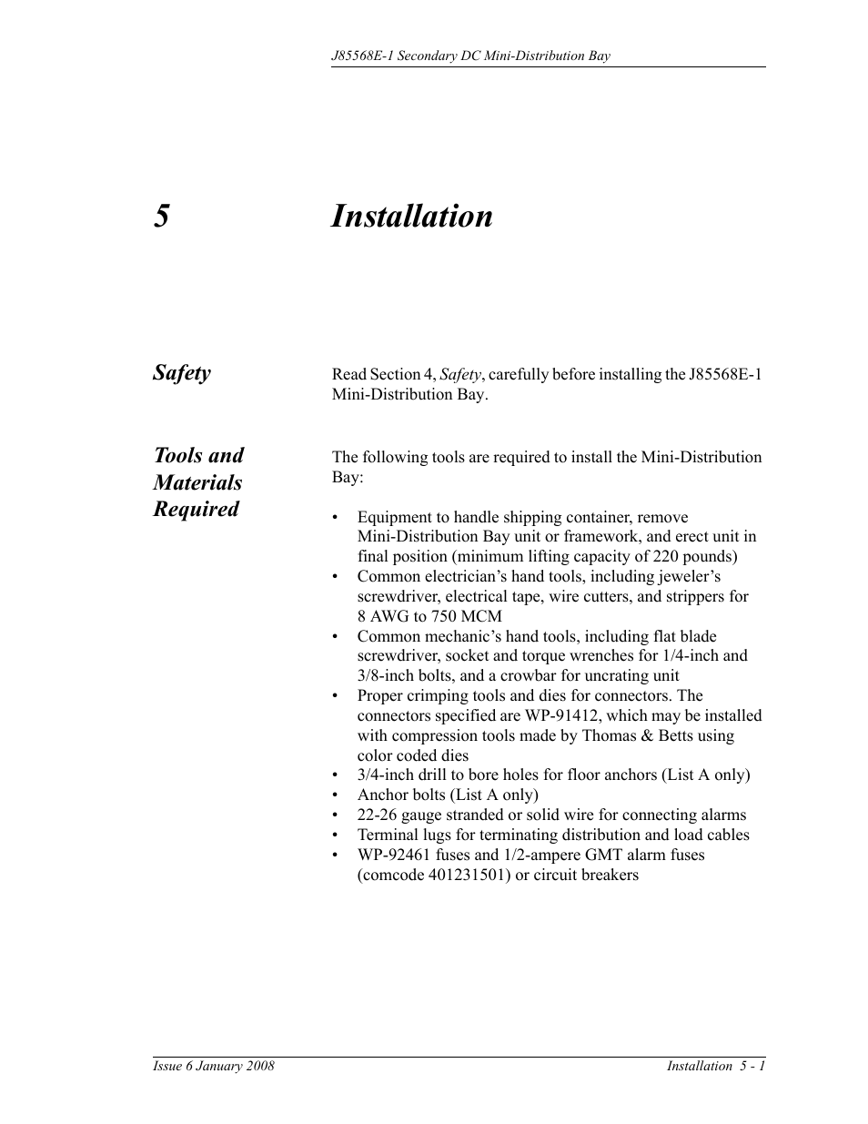 Installation, Safety, Tools and materials required | 5 installation, 5installation | GE Industrial Solutions Micro-BDCBB User Manual | Page 29 / 42