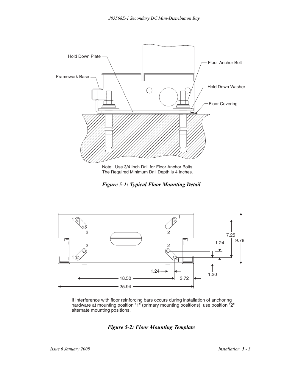 Figure 5-1: typical floor mounting detail, Figure 5-2: floor mounting template | GE Industrial Solutions Micro-BDCBB User Manual | Page 31 / 42