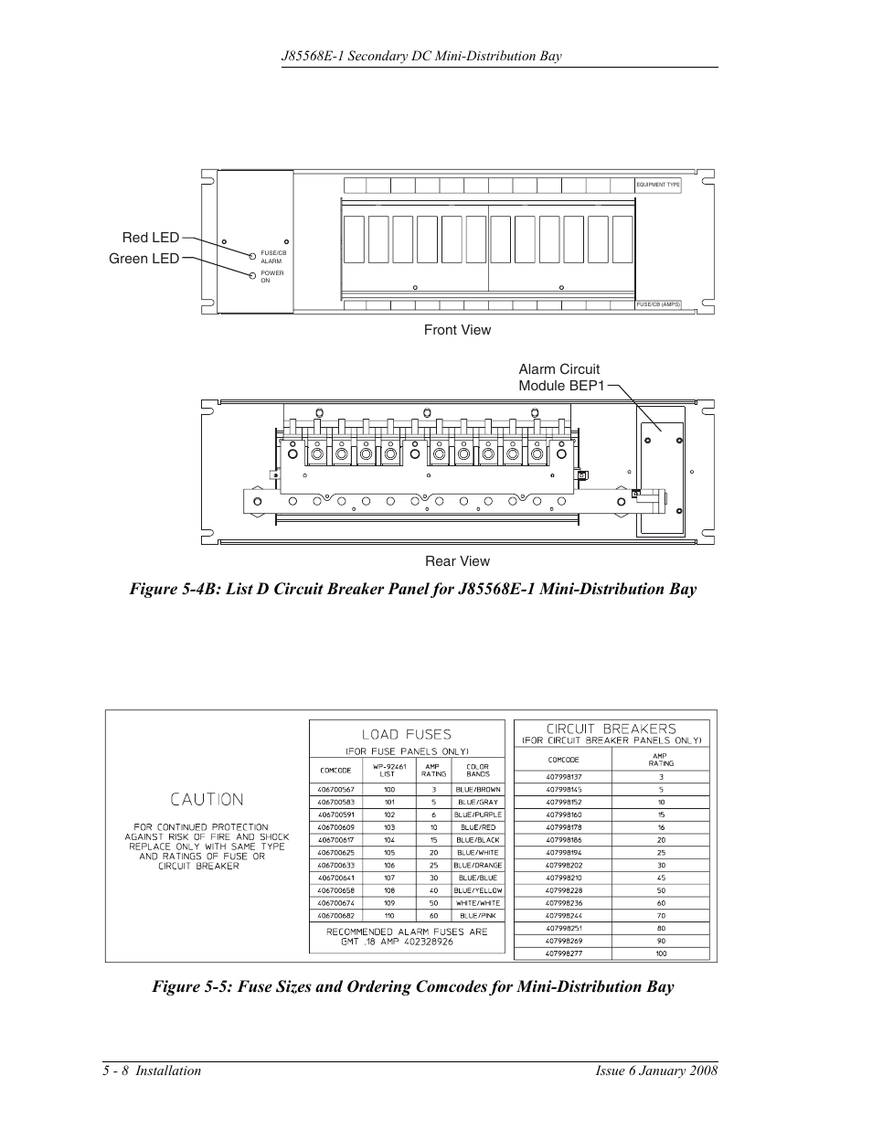 Mini-distribution bay, Figure 5-5: fuse sizes and ordering comcodes for | GE Industrial Solutions Micro-BDCBB User Manual | Page 36 / 42