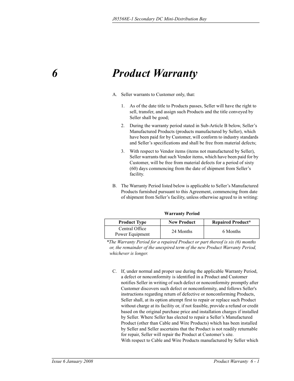Product warranty, 6 product warranty, 6product warranty | GE Industrial Solutions Micro-BDCBB User Manual | Page 41 / 42