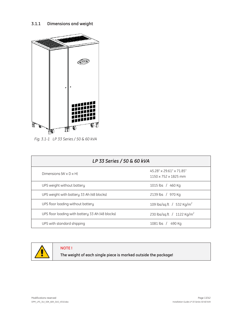 GE Industrial Solutions LP 33 Series 50 & 60 kVA Installation Guide User Manual | Page 13 / 42