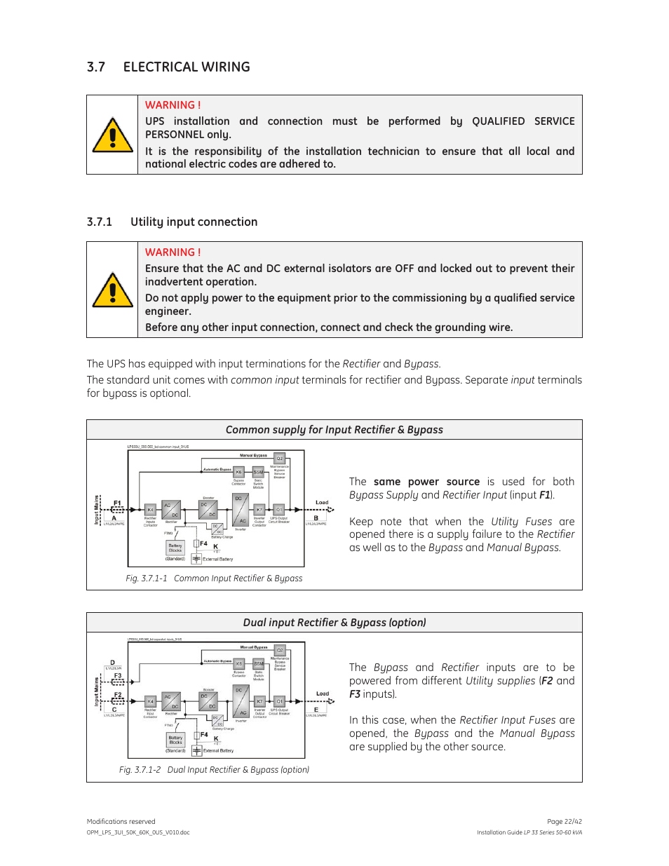 7 electrical wiring | GE Industrial Solutions LP 33 Series 50 & 60 kVA Installation Guide User Manual | Page 22 / 42