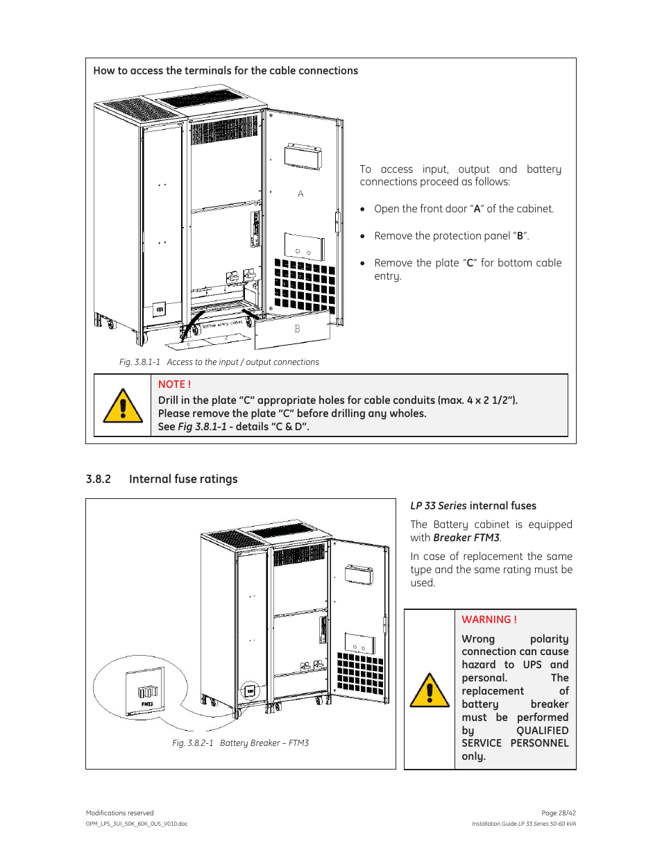 2 internal fuse ratings | GE Industrial Solutions LP 33 Series 50 & 60 kVA Installation Guide User Manual | Page 28 / 42