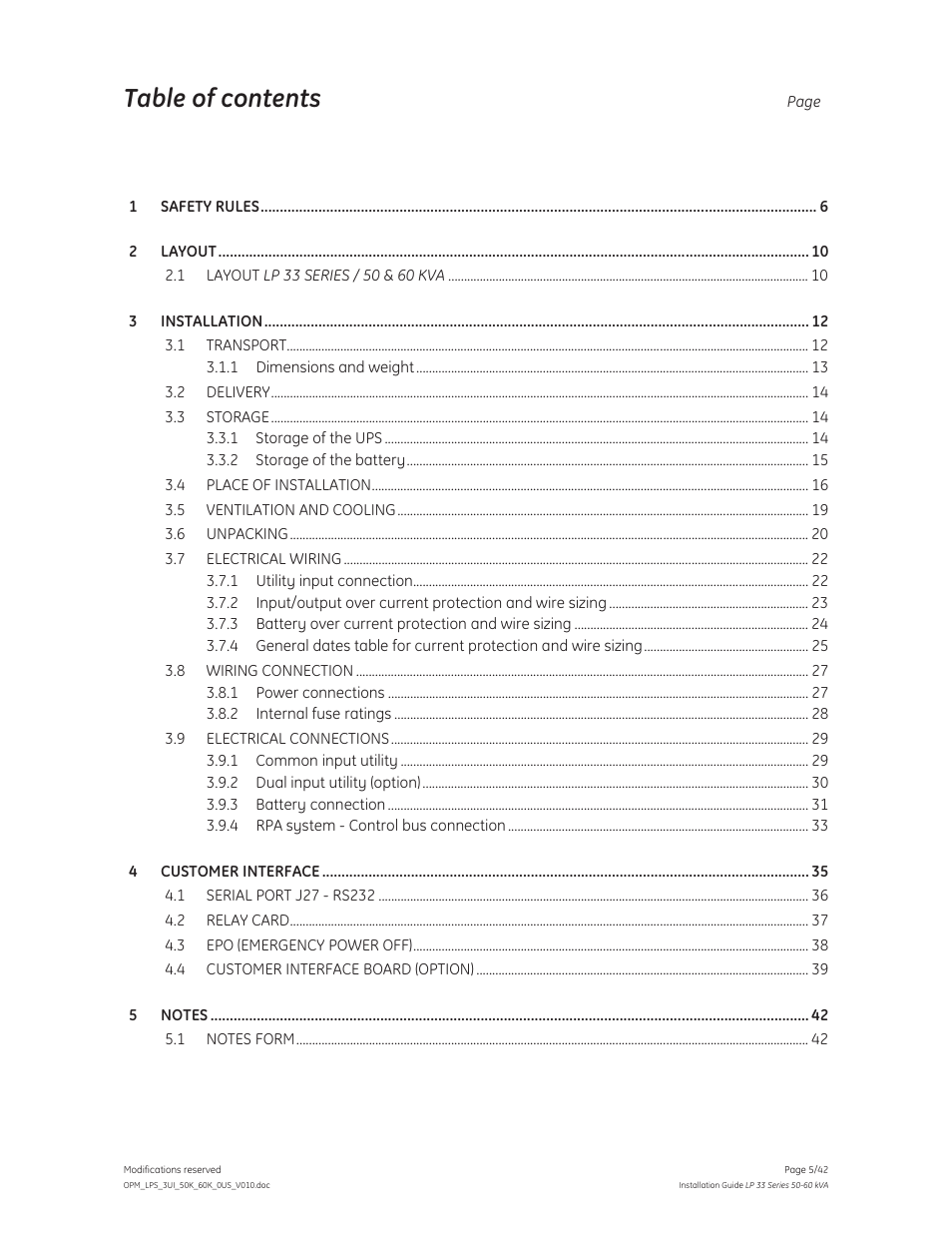 GE Industrial Solutions LP 33 Series 50 & 60 kVA Installation Guide User Manual | Page 5 / 42