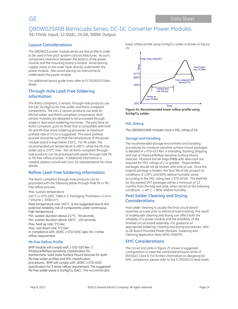 Data sheet | GE Industrial Solutions QBDW025A0B Barracuda Series User Manual | Page 14 / 32
