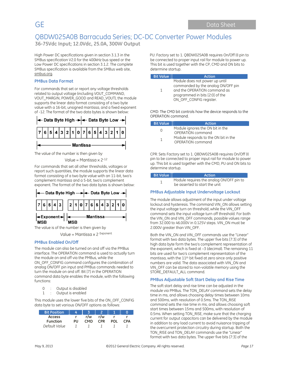 Data sheet | GE Industrial Solutions QBDW025A0B Barracuda Series User Manual | Page 17 / 32
