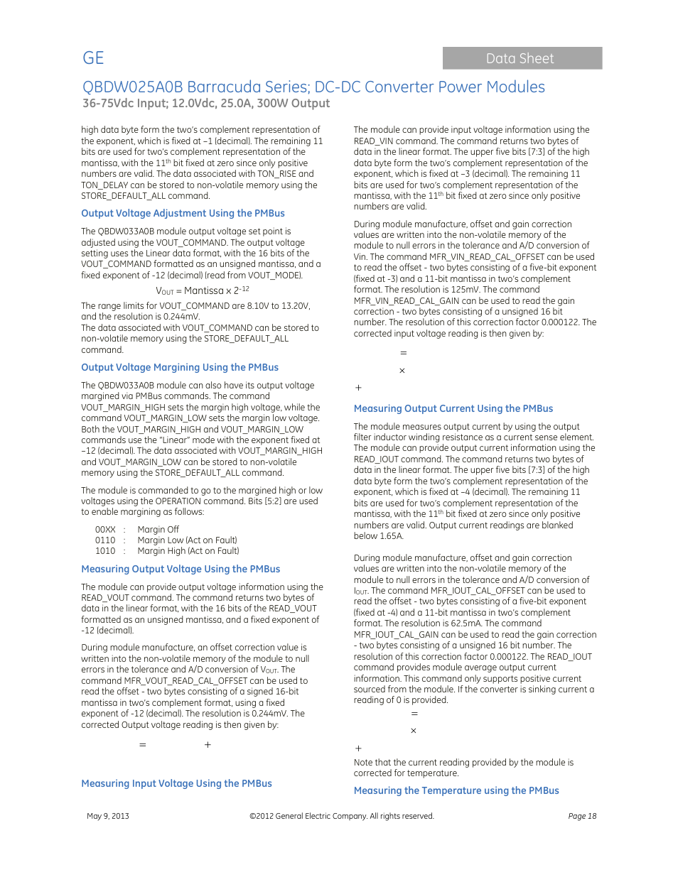 Data sheet | GE Industrial Solutions QBDW025A0B Barracuda Series User Manual | Page 18 / 32