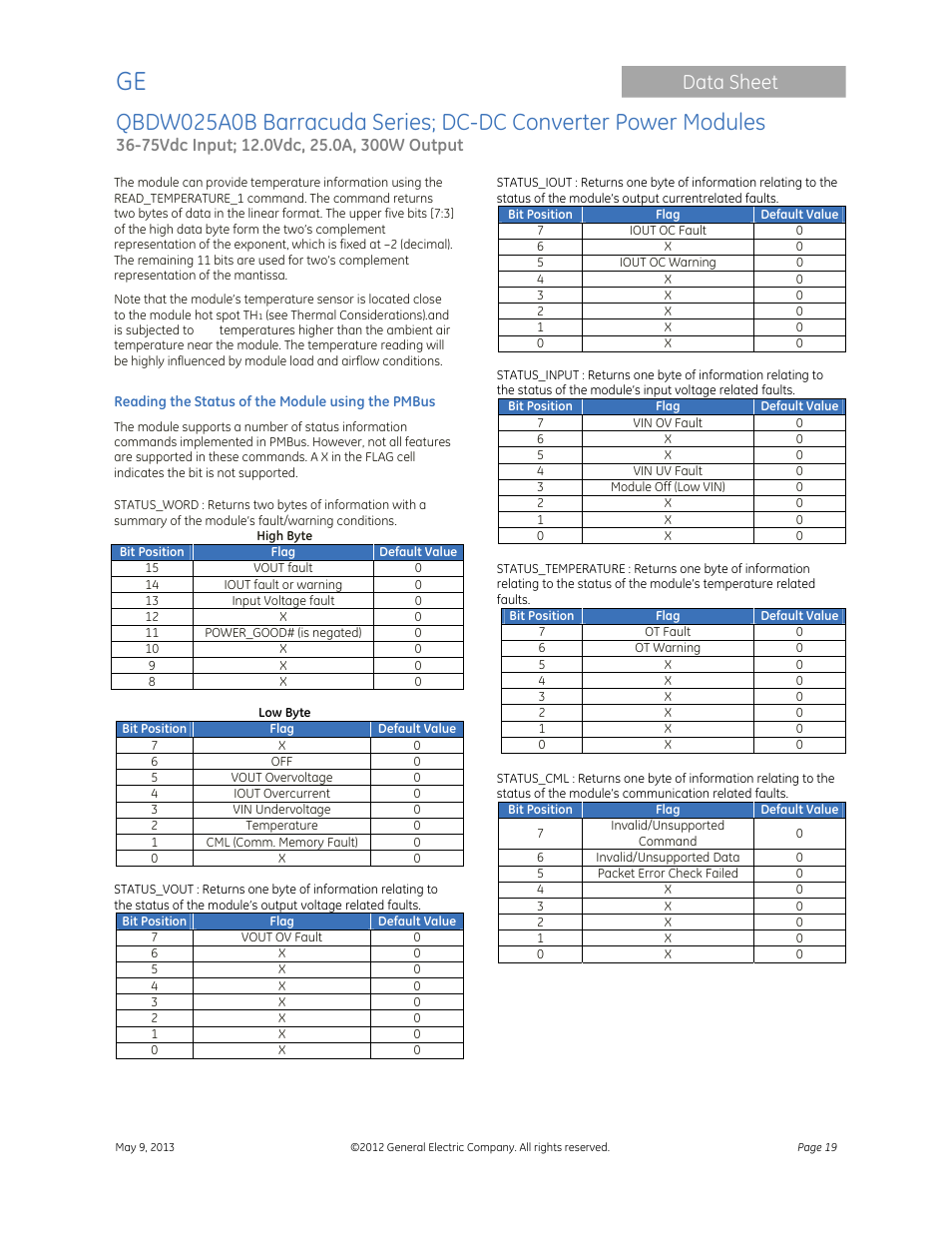 Data sheet | GE Industrial Solutions QBDW025A0B Barracuda Series User Manual | Page 19 / 32