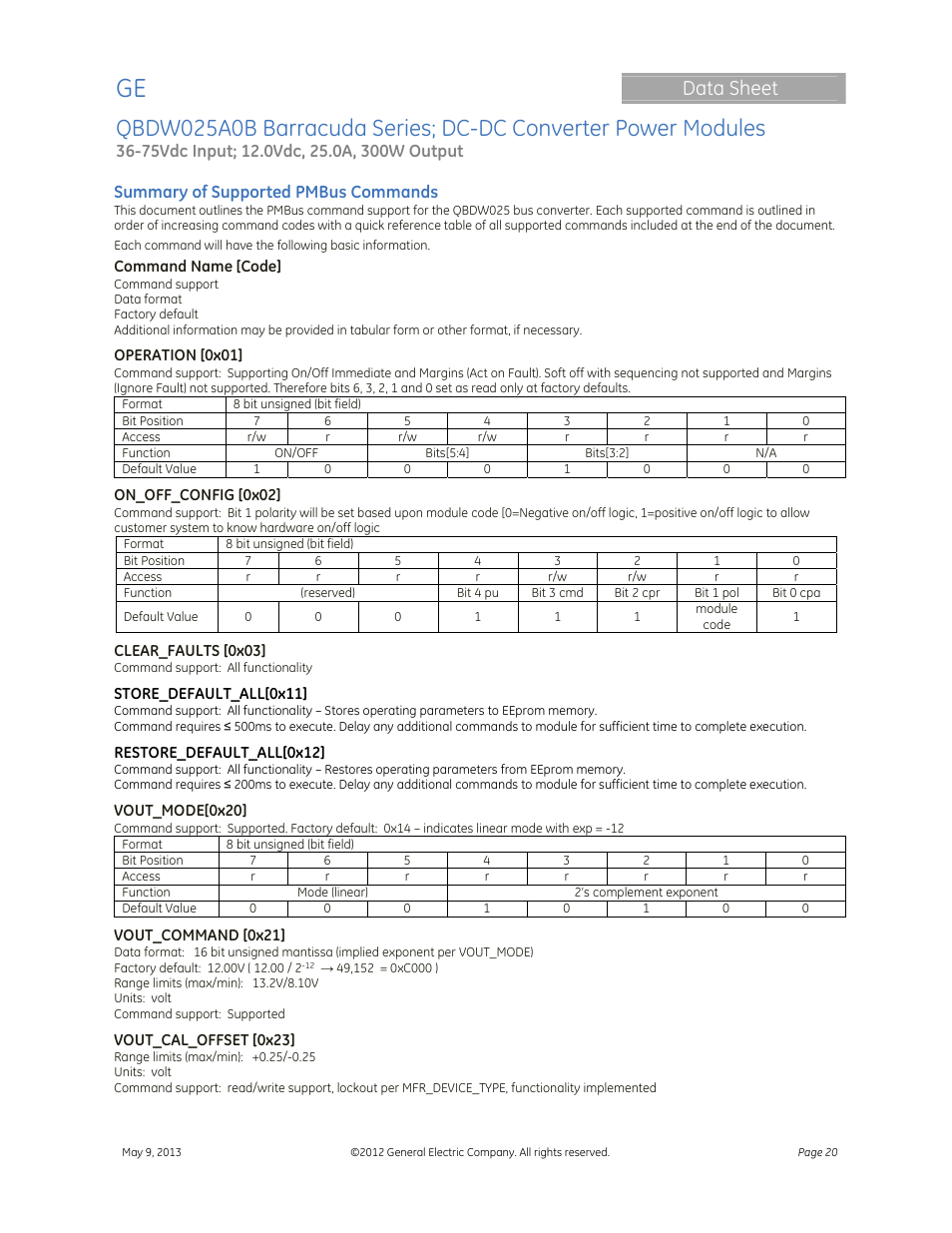 Data sheet | GE Industrial Solutions QBDW025A0B Barracuda Series User Manual | Page 20 / 32