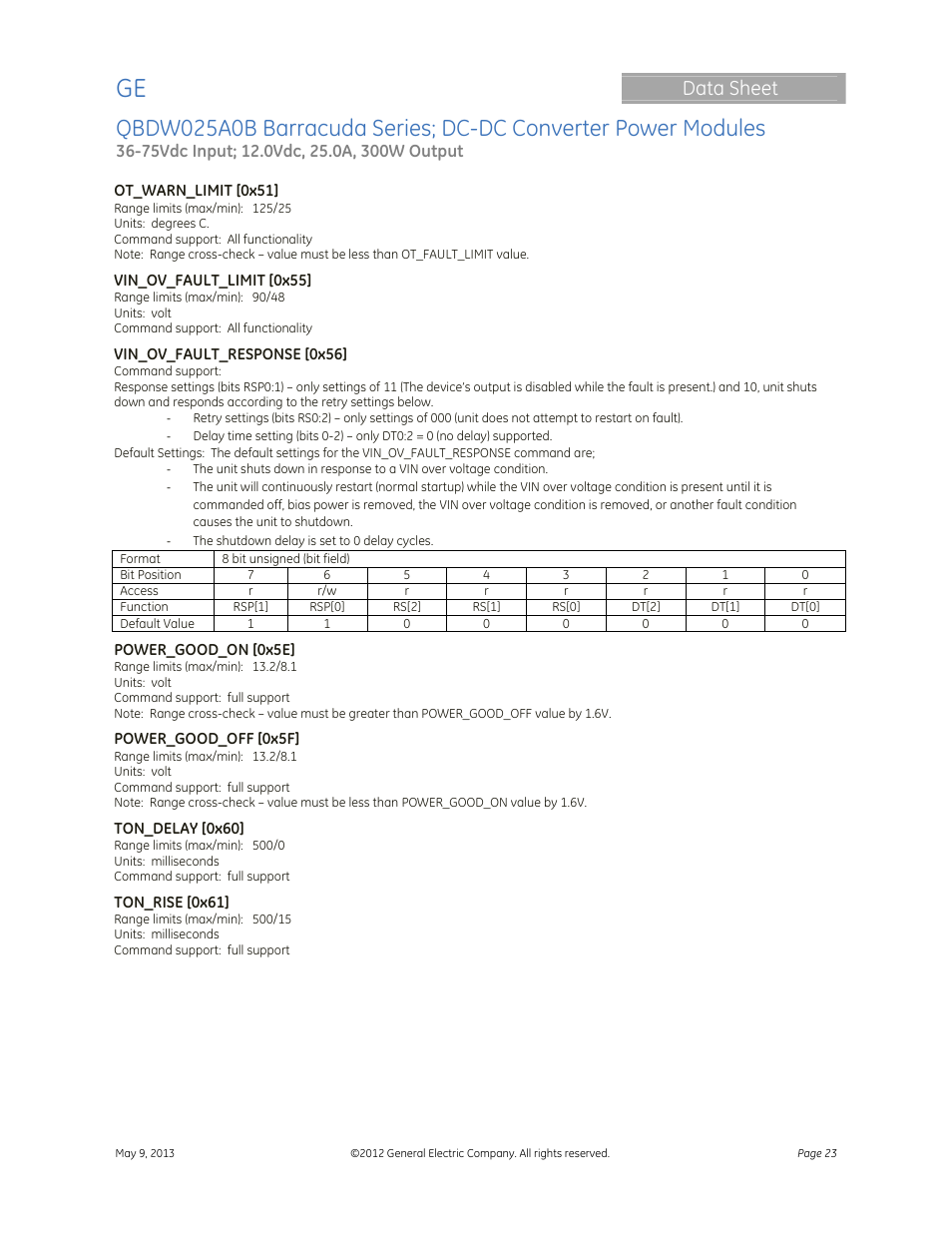 Data sheet | GE Industrial Solutions QBDW025A0B Barracuda Series User Manual | Page 23 / 32