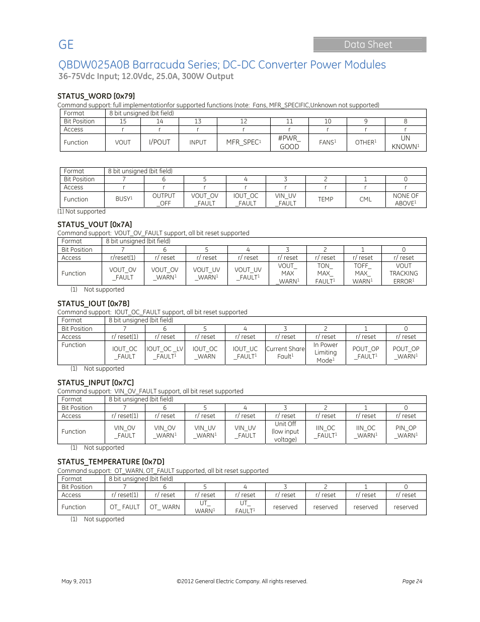 Data sheet | GE Industrial Solutions QBDW025A0B Barracuda Series User Manual | Page 24 / 32