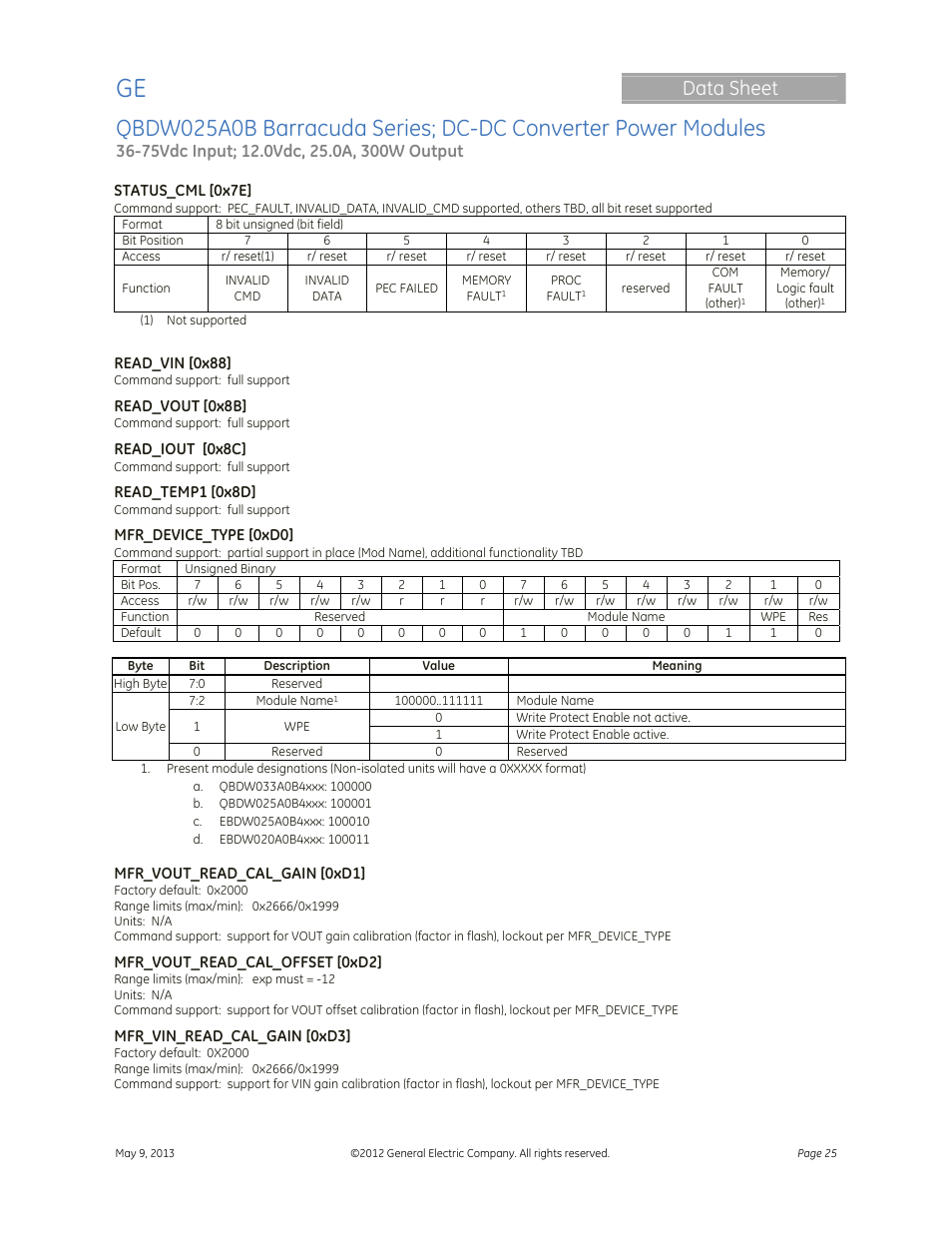 Data sheet | GE Industrial Solutions QBDW025A0B Barracuda Series User Manual | Page 25 / 32