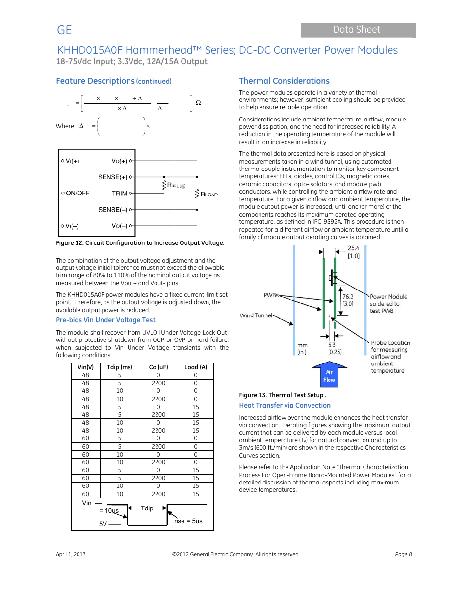 Khhd01, 15a0f ha, Ammerh | Ead™ se, Eries; dc, C-dc con, Nverter p, Power mo, Odules, Data she | GE Industrial Solutions KHHD015A0F Hammerhead Series User Manual | Page 8 / 16