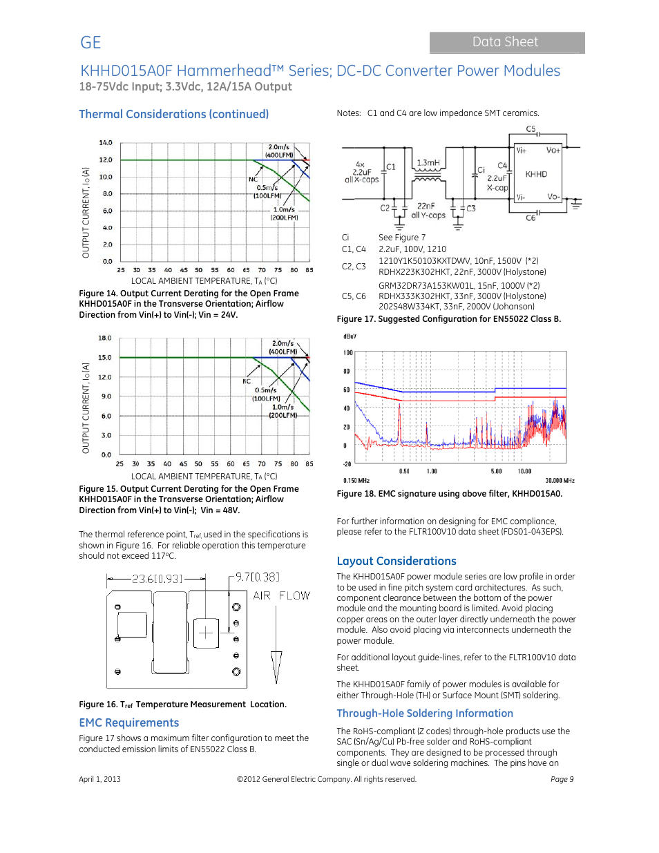 Khhd01, 15a0f ha, Ammerh | Ead™ se, Eries; dc, C-dc con, Nverter p, Power mo, Odules, Data sh | GE Industrial Solutions KHHD015A0F Hammerhead Series User Manual | Page 9 / 16