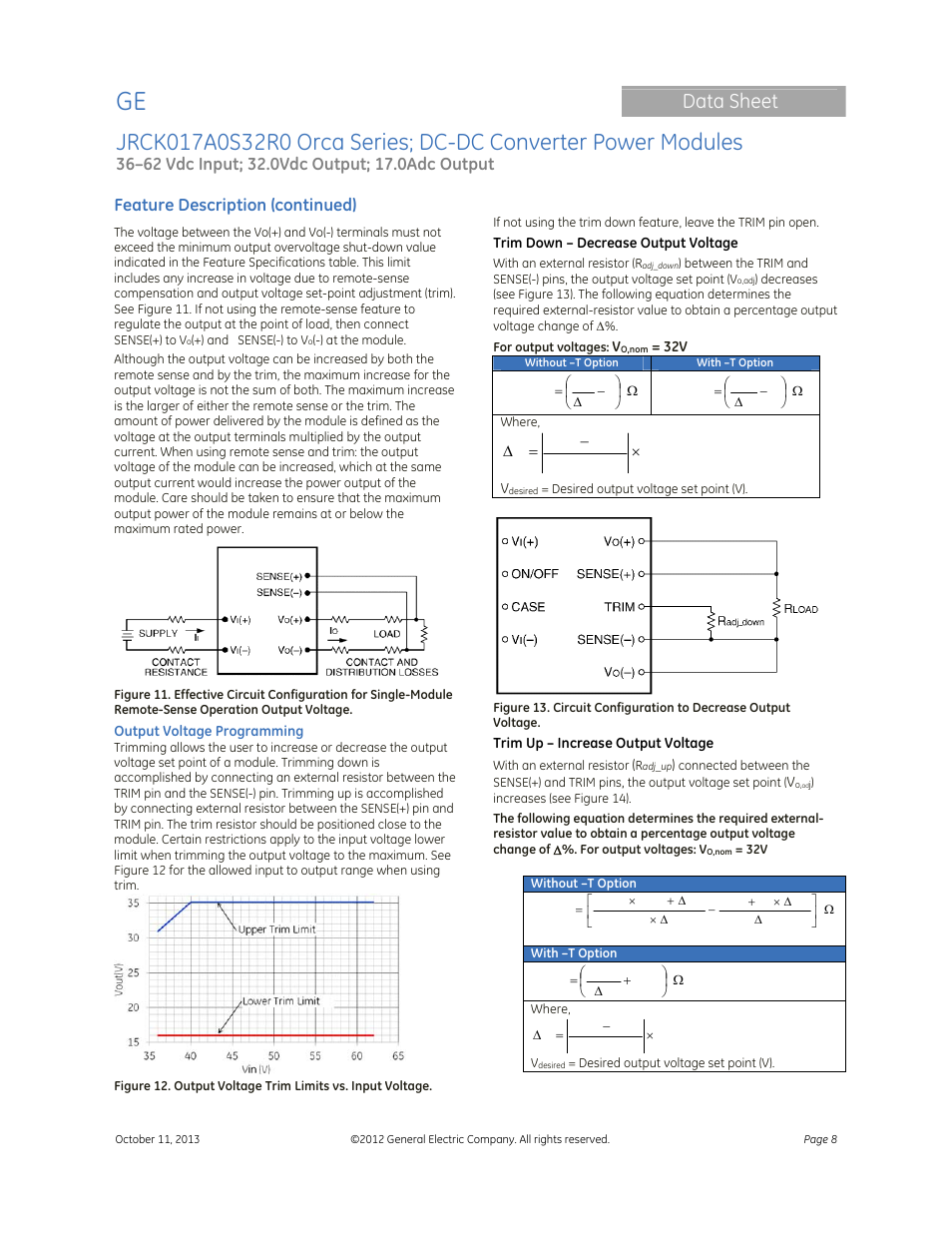 Data sheet, Feature description (continued) | GE Industrial Solutions JRCK017A0S32R0 Orca Series User Manual | Page 8 / 15
