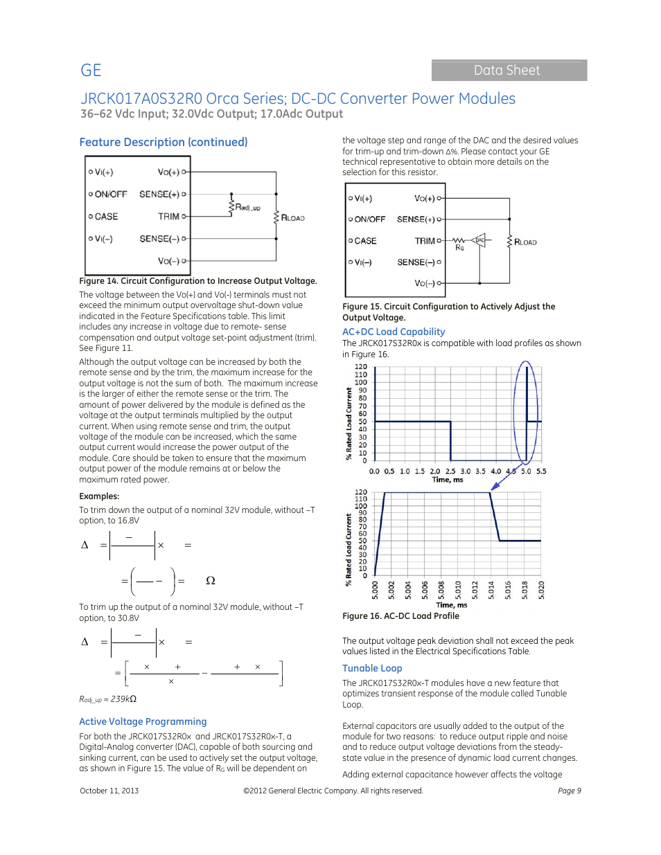 Data sheet | GE Industrial Solutions JRCK017A0S32R0 Orca Series User Manual | Page 9 / 15