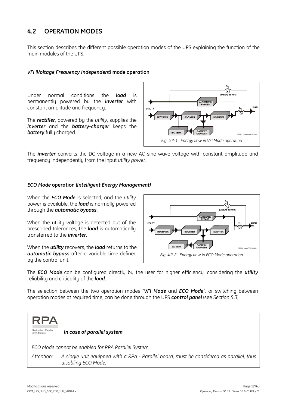 2 operation modes, Operation modes | GE Industrial Solutions LP 33U Series 10 & 20 kVA Operating Manual User Manual | Page 12 / 63