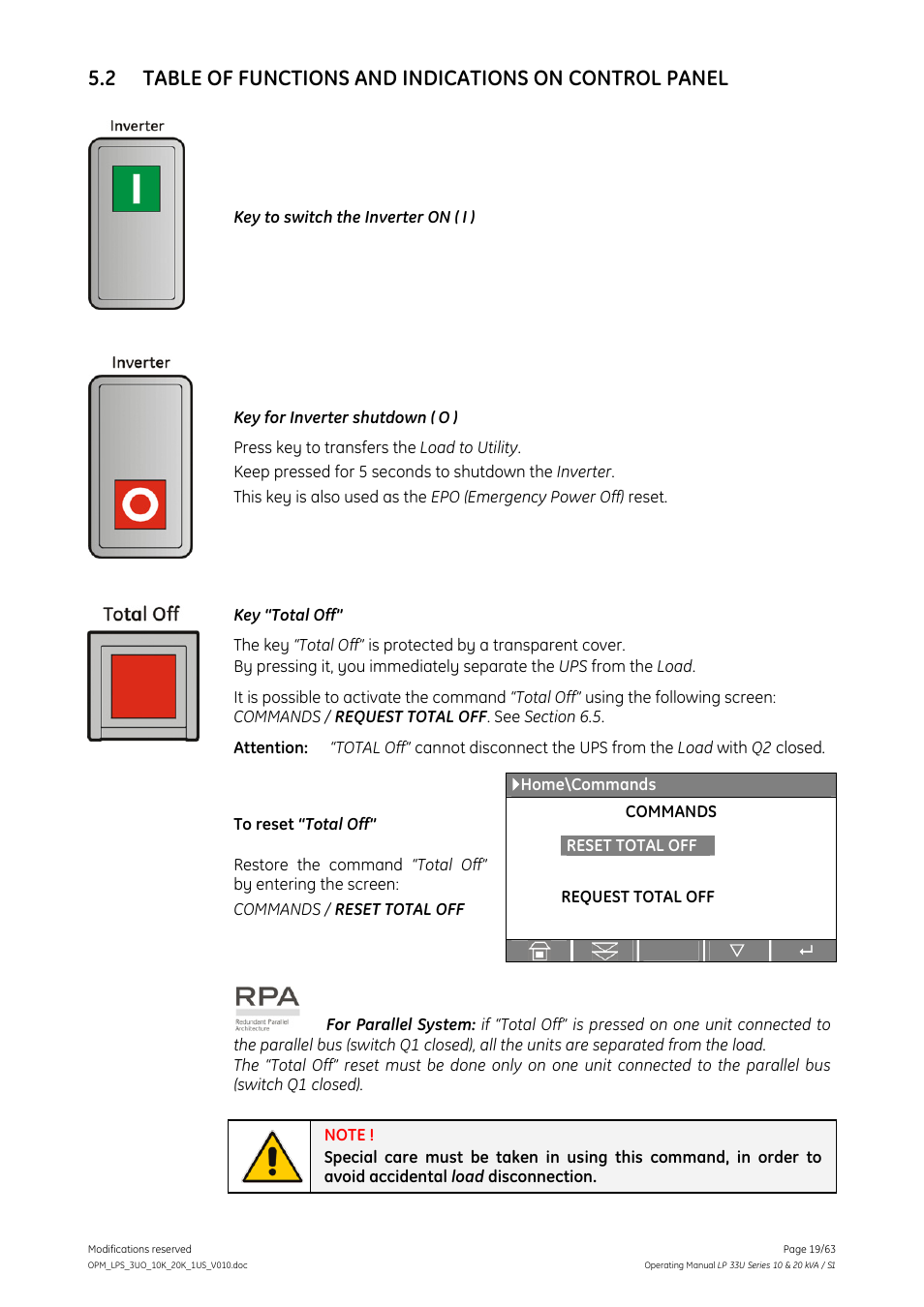 GE Industrial Solutions LP 33U Series 10 & 20 kVA Operating Manual User Manual | Page 19 / 63
