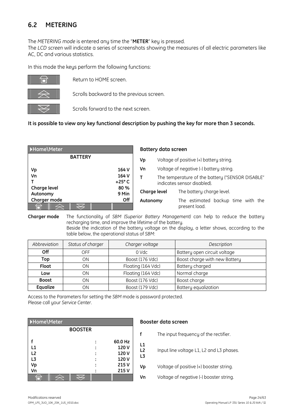 2 metering, Metering | GE Industrial Solutions LP 33U Series 10 & 20 kVA Operating Manual User Manual | Page 24 / 63