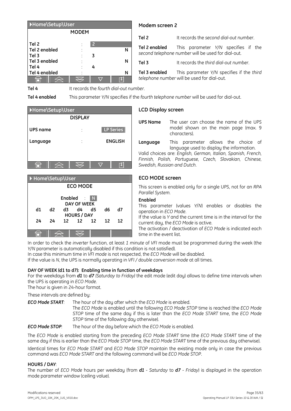 GE Industrial Solutions LP 33U Series 10 & 20 kVA Operating Manual User Manual | Page 35 / 63