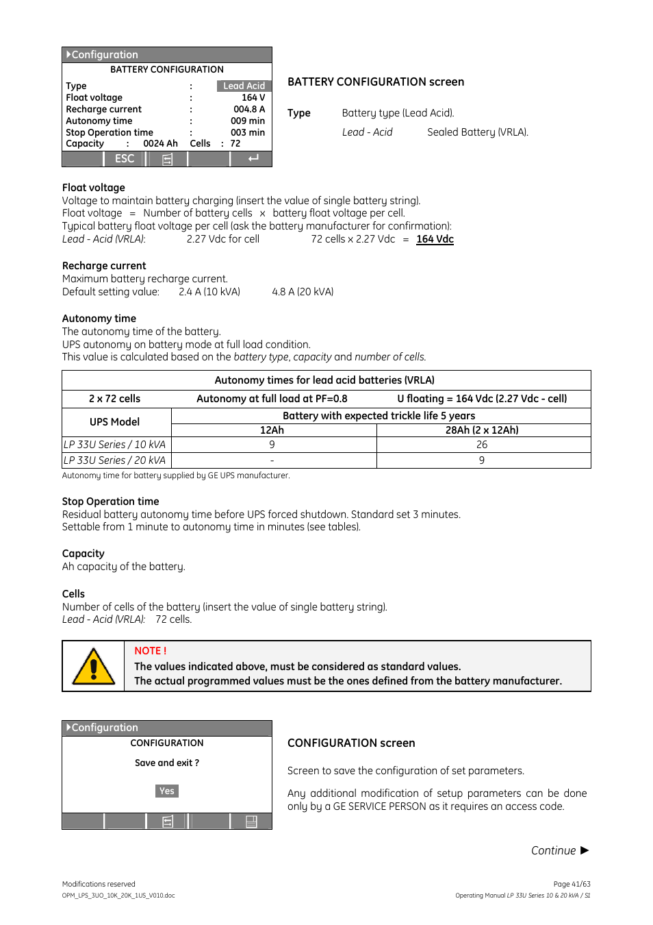 GE Industrial Solutions LP 33U Series 10 & 20 kVA Operating Manual User Manual | Page 41 / 63