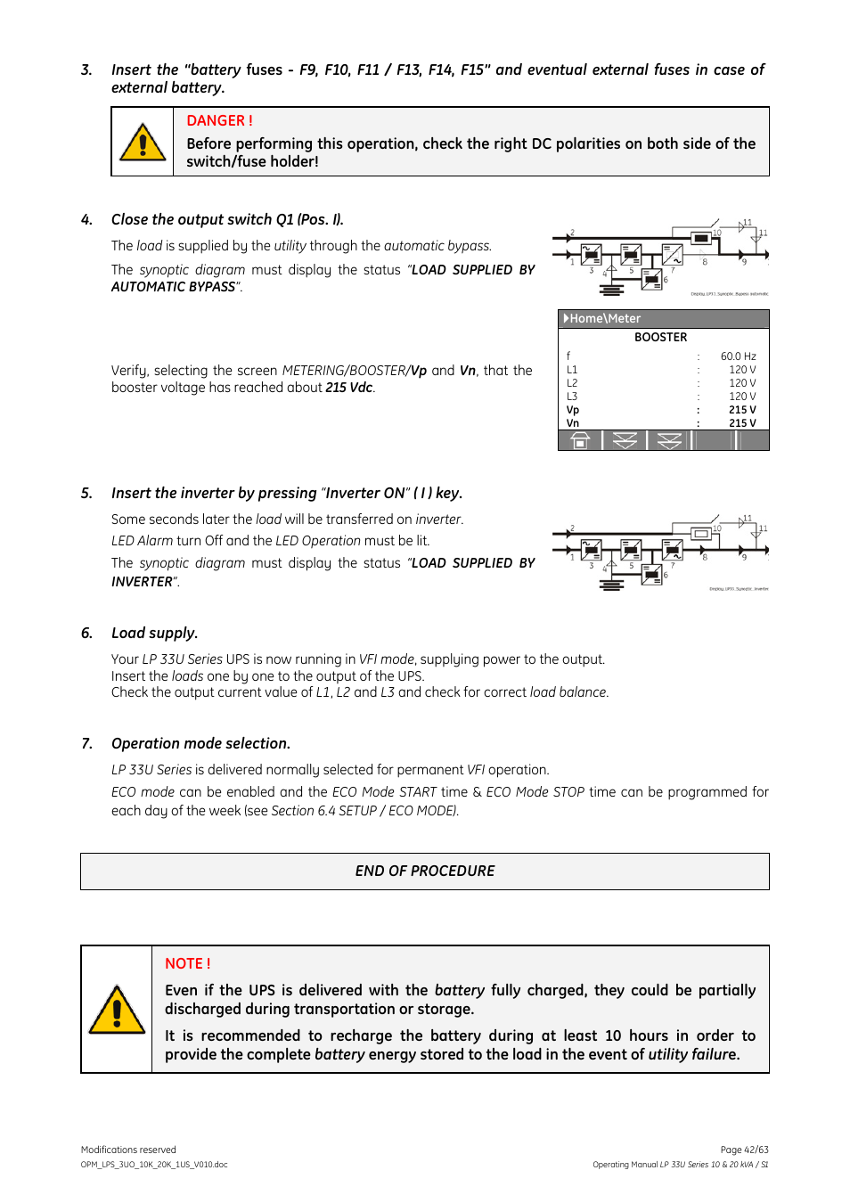 GE Industrial Solutions LP 33U Series 10 & 20 kVA Operating Manual User Manual | Page 42 / 63