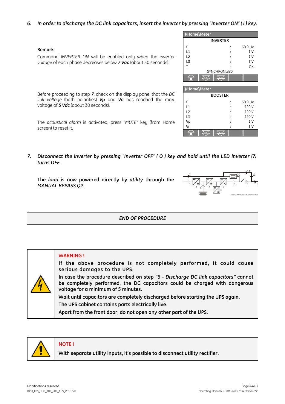 GE Industrial Solutions LP 33U Series 10 & 20 kVA Operating Manual User Manual | Page 44 / 63
