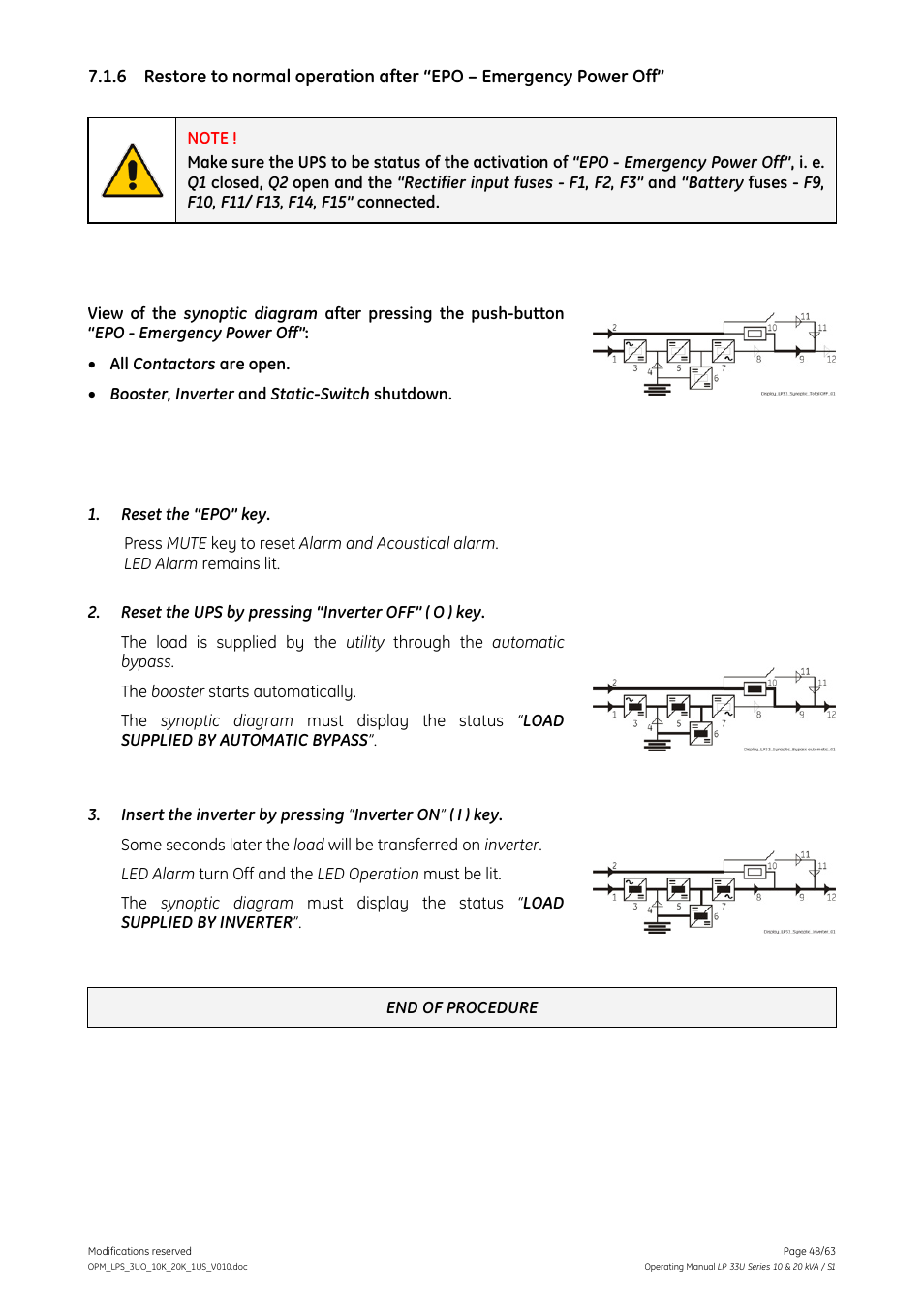 GE Industrial Solutions LP 33U Series 10 & 20 kVA Operating Manual User Manual | Page 48 / 63
