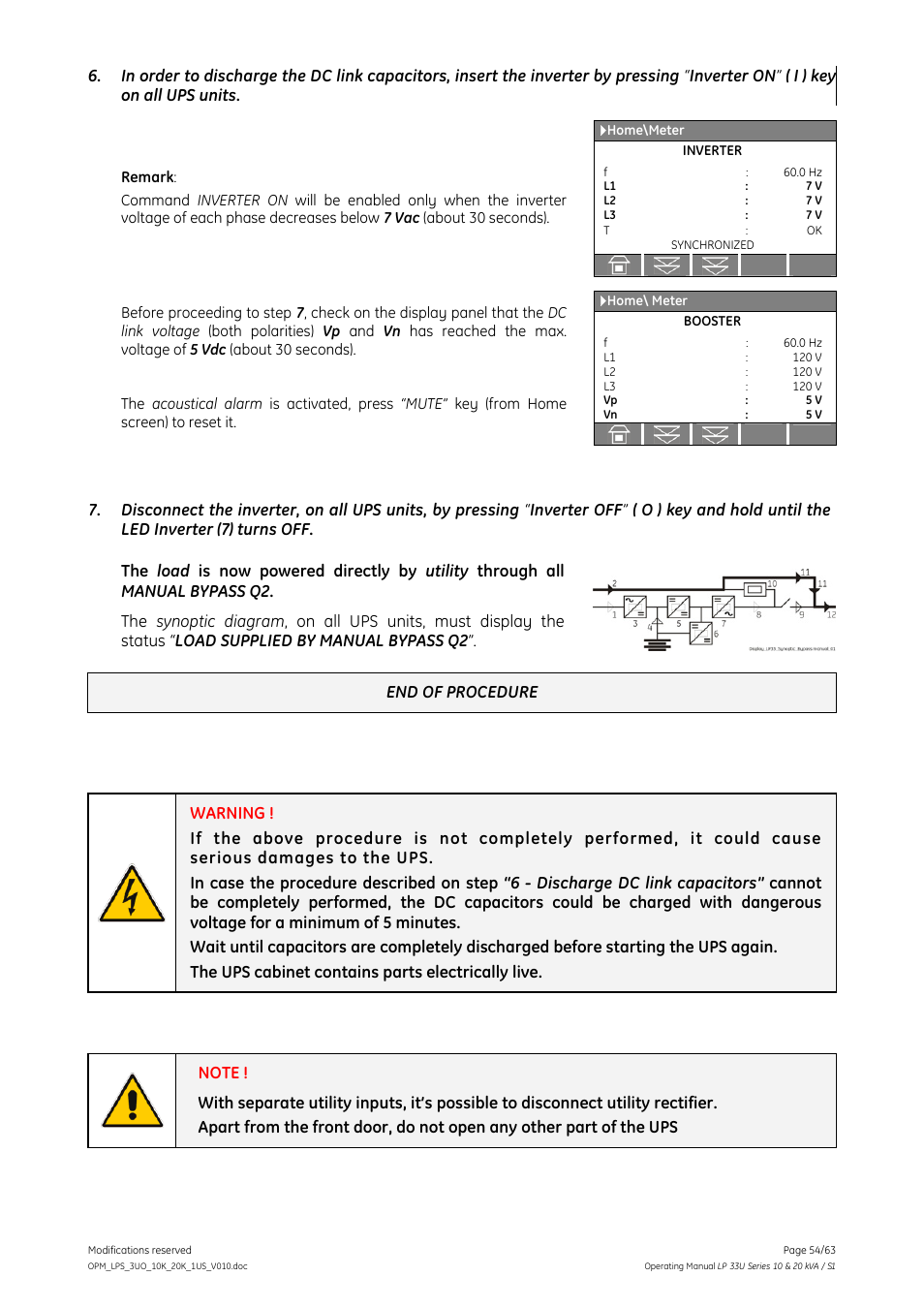 GE Industrial Solutions LP 33U Series 10 & 20 kVA Operating Manual User Manual | Page 54 / 63