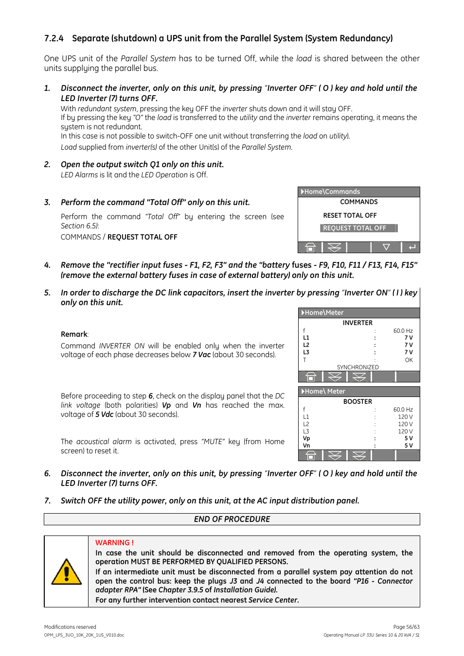GE Industrial Solutions LP 33U Series 10 & 20 kVA Operating Manual User Manual | Page 56 / 63