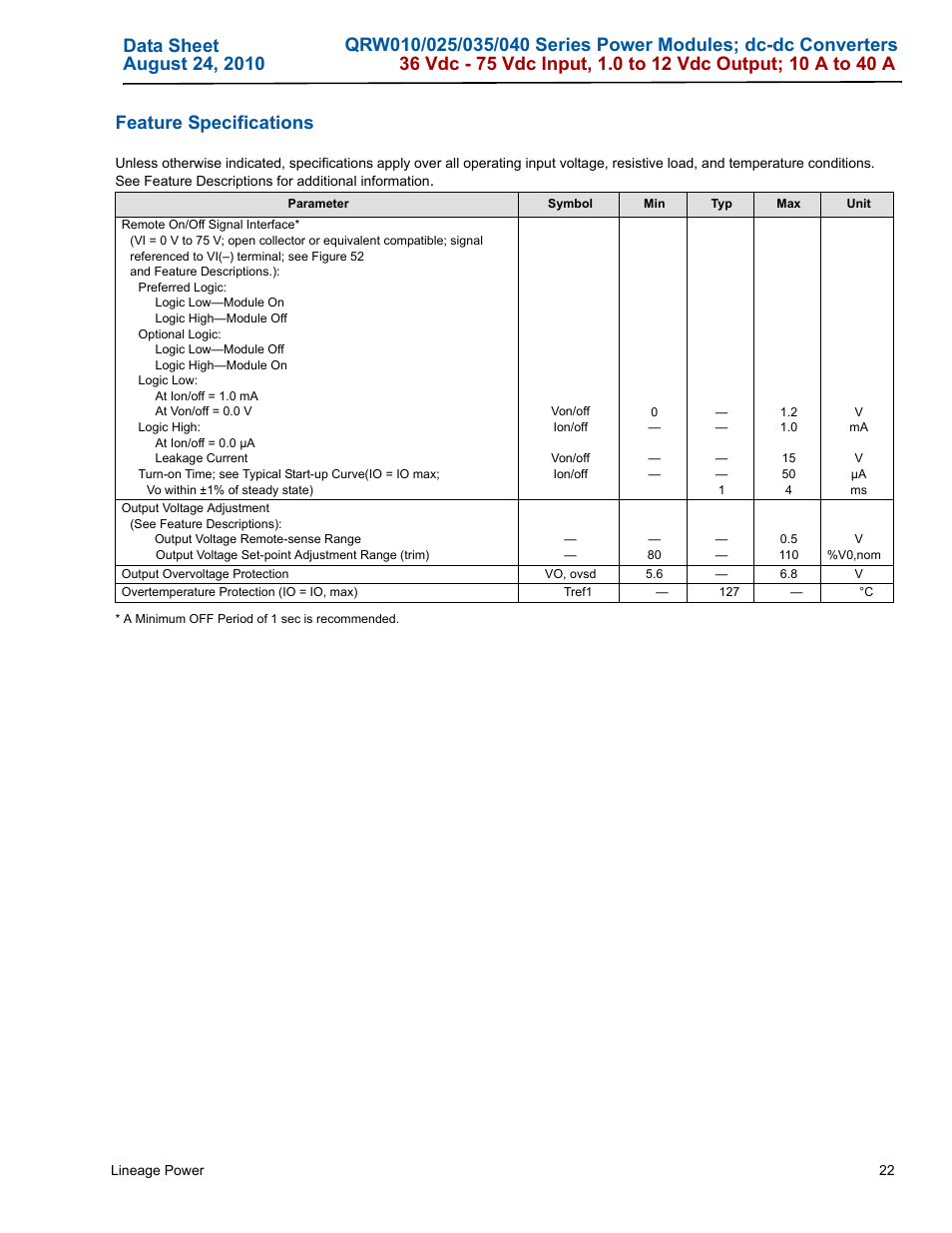 GE Industrial Solutions QRW010-025-035-040 Series User Manual | Page 22 / 37