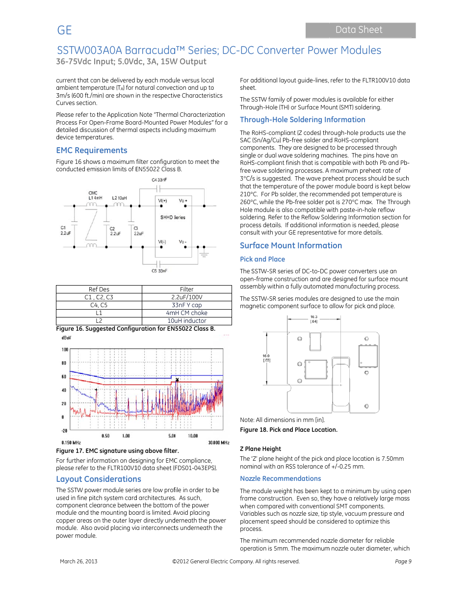 Sstw00, 3a0a ba, Arracuda | A™ series, S; dc-dc, C conver, Rter powe, Er modu, Data sh, Heet | GE Industrial Solutions SSTW003A0A Barracuda Series User Manual | Page 9 / 15